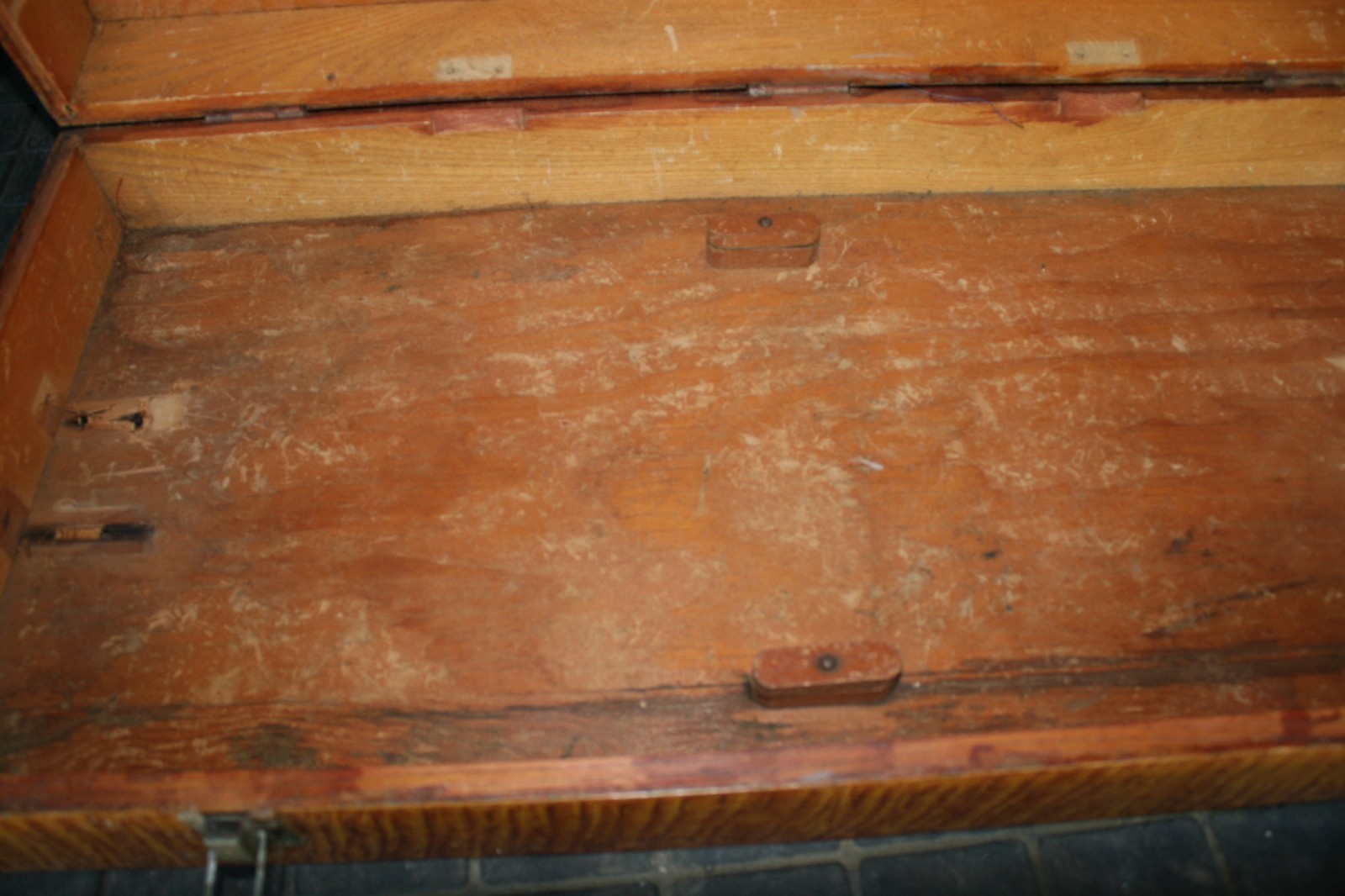 Vintage Antique Large Wooden Carpenter’s Tool Chest Box Primitive Painted Grain