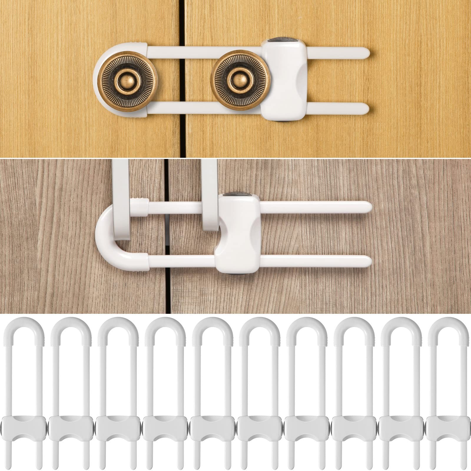 Jetec 10 Pack Baby Cabinet Locks, No Adhesive No Drill Child Safety Locks for Ca
