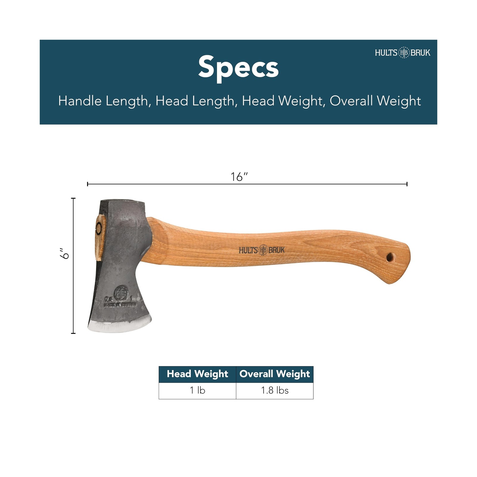 Hults Bruk 840702 Hultan Hatchet – 1 lb Head, 16″ Handle