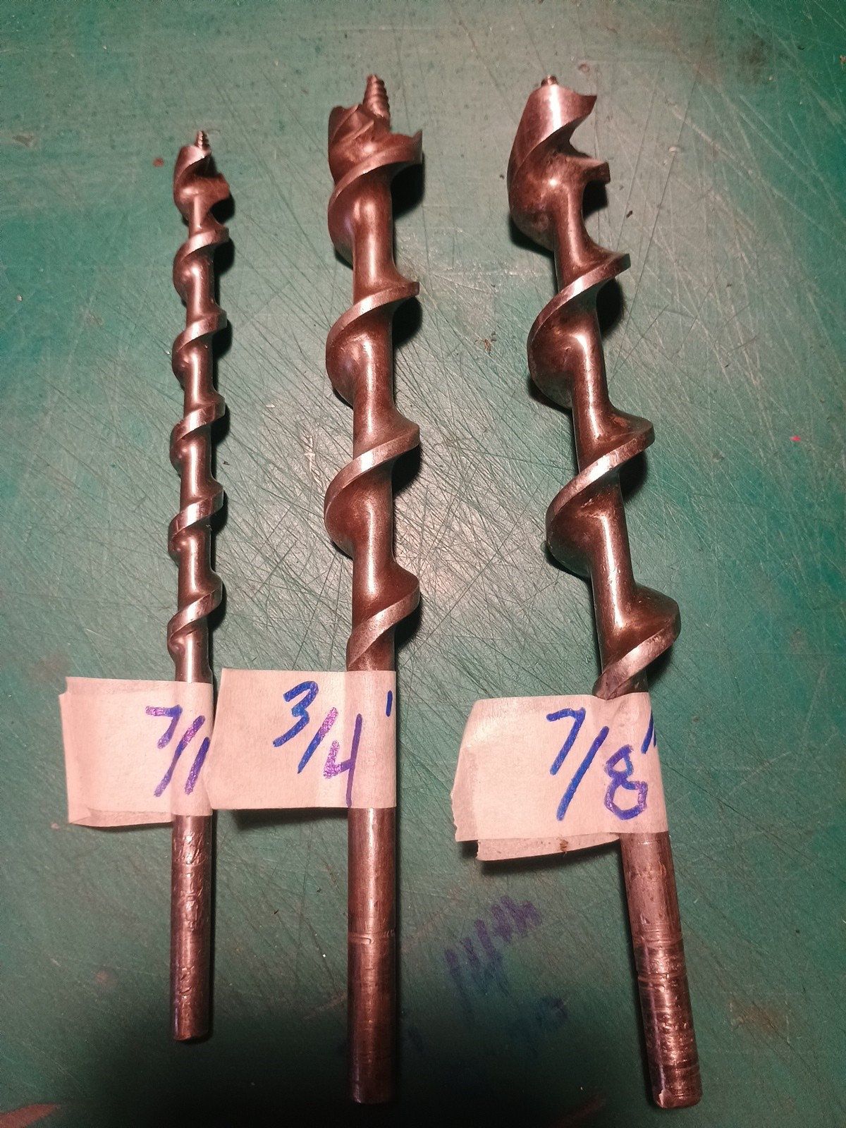 VINTAGE – 7/16, 3/4 & 7/8″ X 7 1/2″ AUGER DRILL BITS