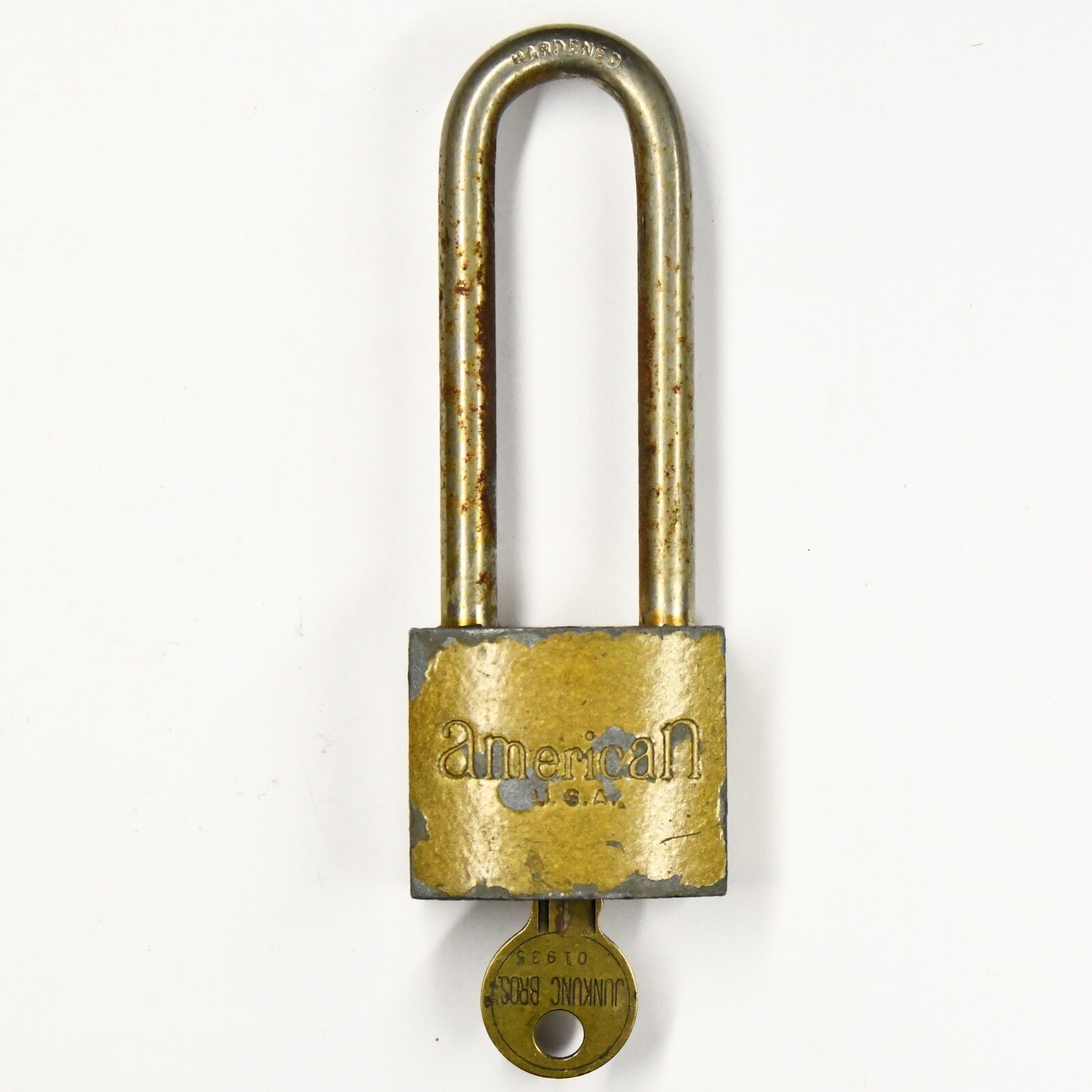 Vintage Tall Heavy Duty Brass American Lock Co Padlock w/ Key
