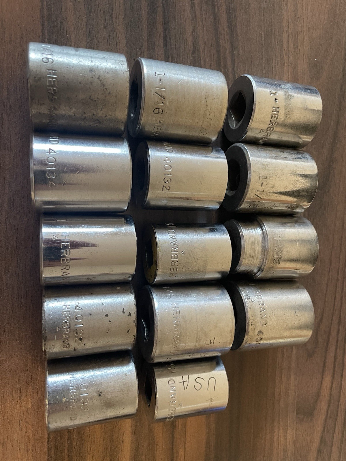 Lot Of 14-Vintage Herbrand Short Sockets, 1/2” Drive, Made In USA