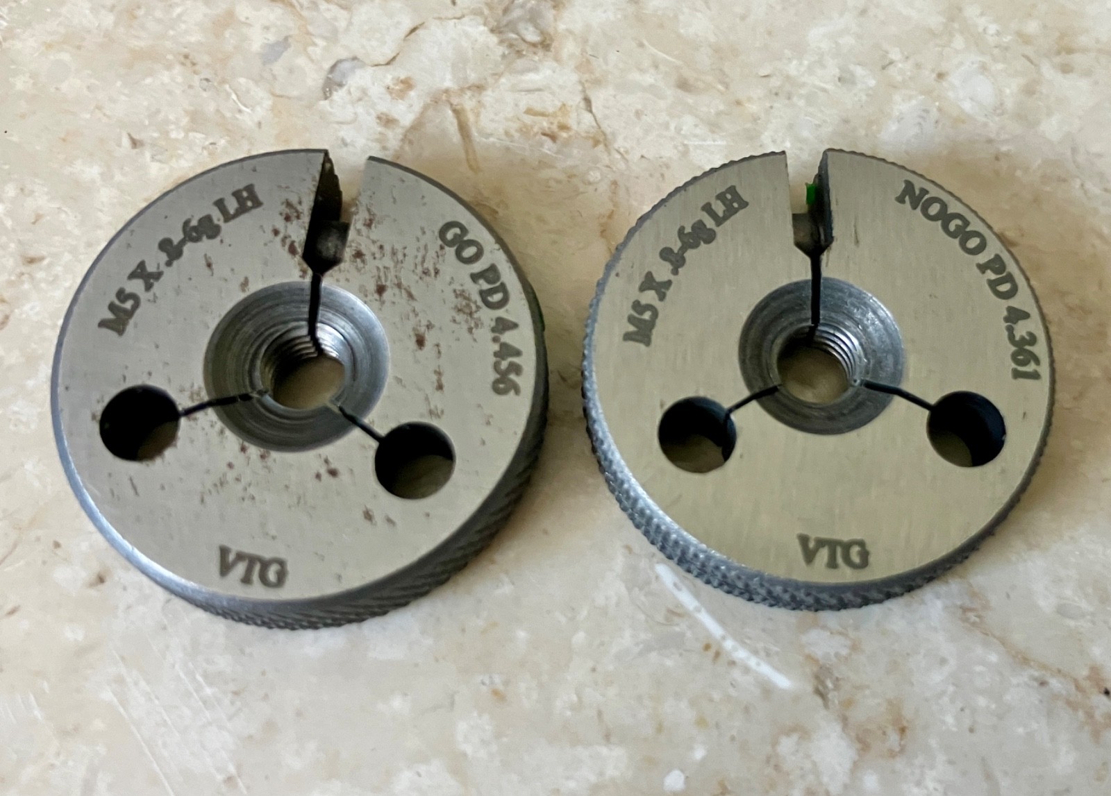 VERMONT GAGE M5 X .8 6g LEFT HAND THREAD RING GAGES 5 0.8 GO NO GO = 4.456 4.361