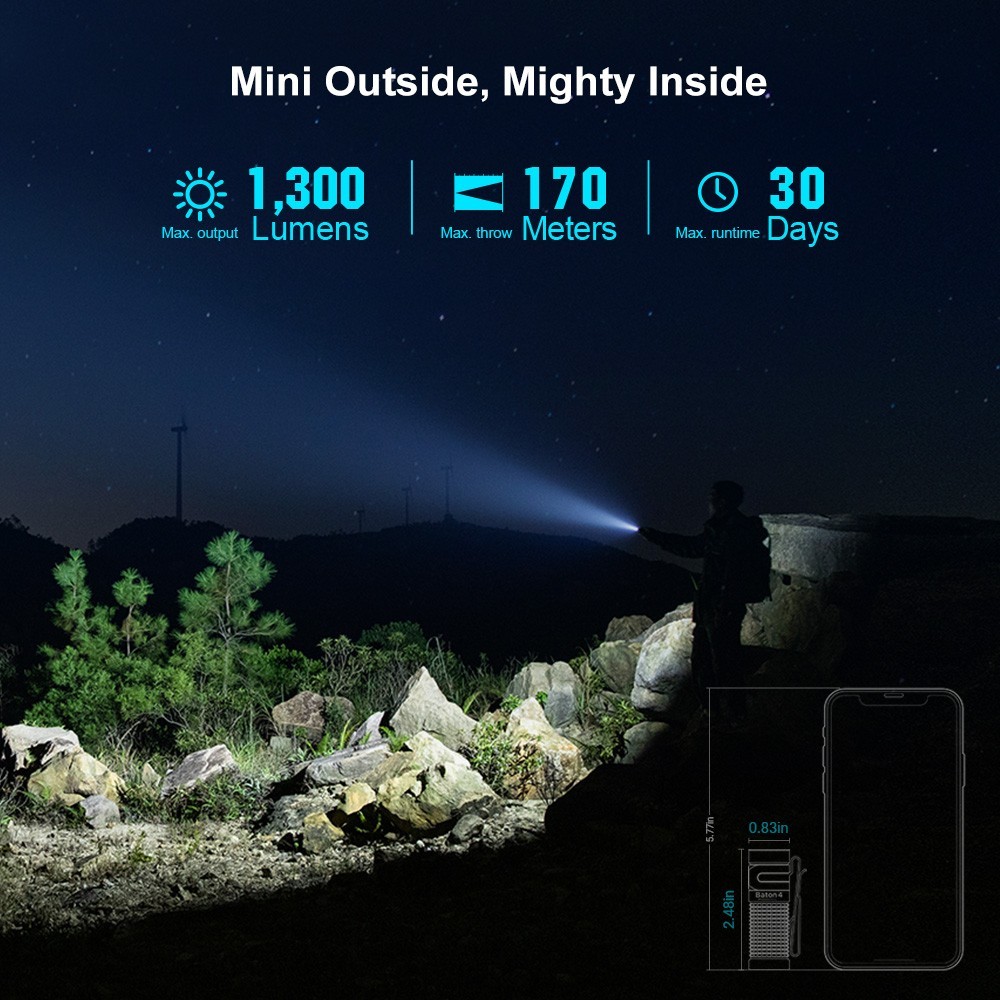Baton4 Premium Edition EDC Rechargeable Flashlight , Black-Premium Guidance