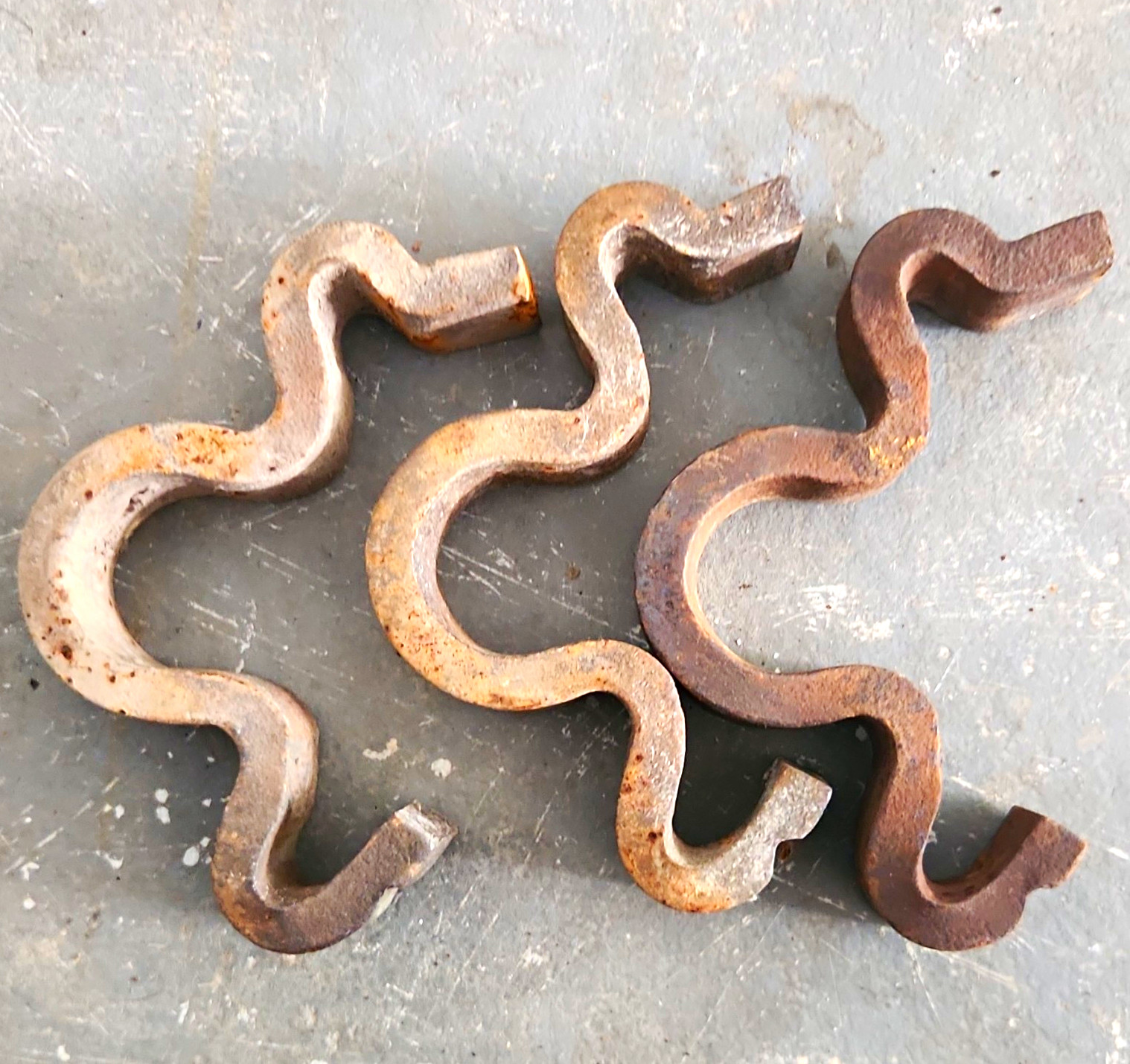 Lot of 3 Vintage Forged Metal S-Shaped Hooks Blacksmithing Collectible