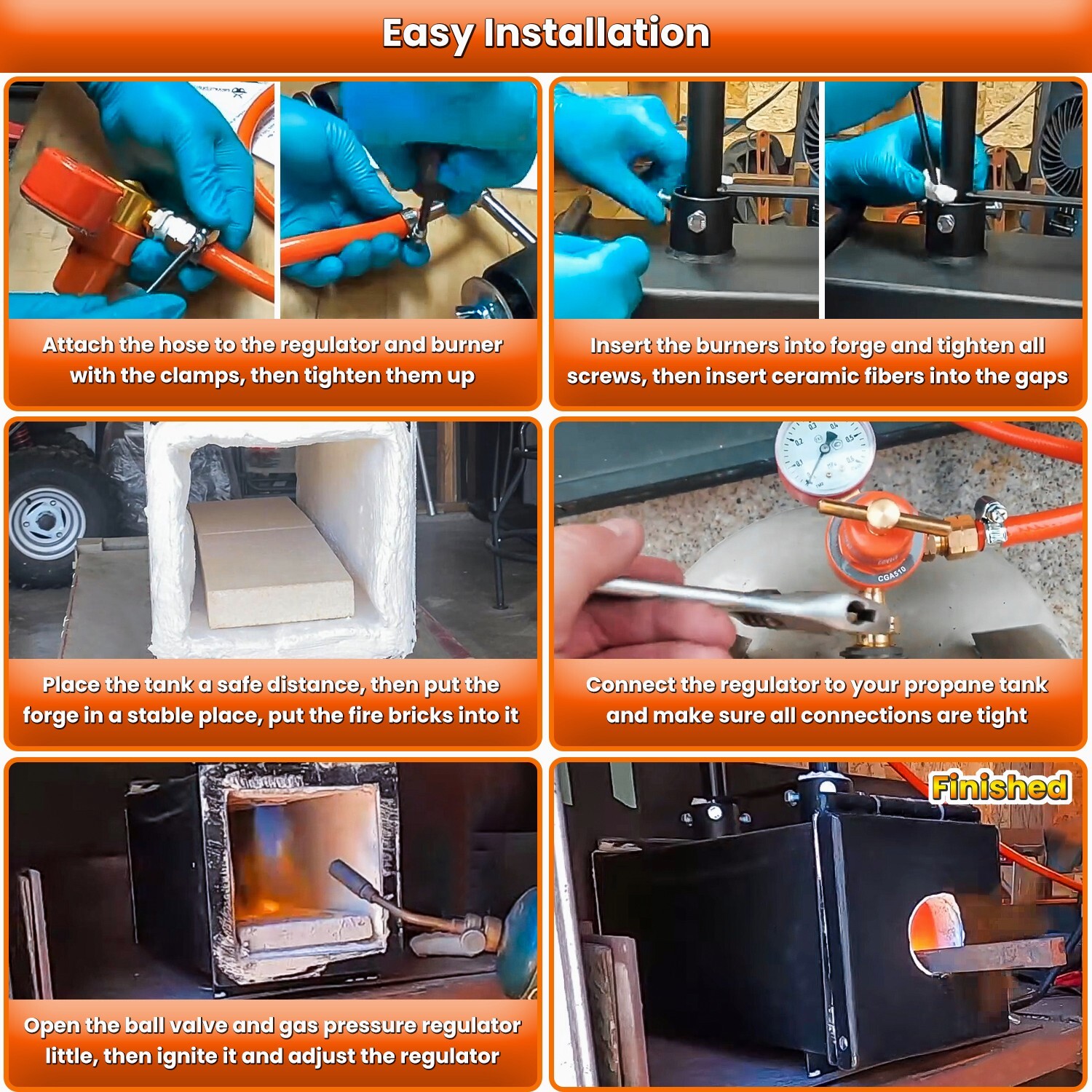 3+2D Gas Propane Forge Furnace Three Burner Blacksmith Knife Farrier Metal Tool