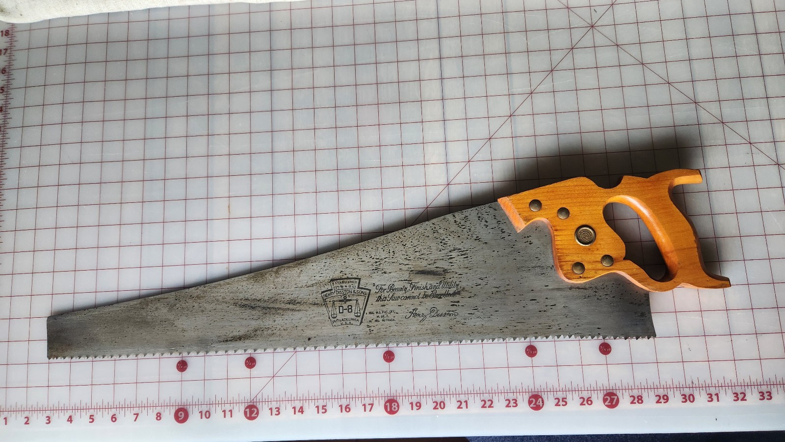 Henry Disston & Sons D-8, 5 1/2 Points, 26″ Vintage Hand Rip Saw