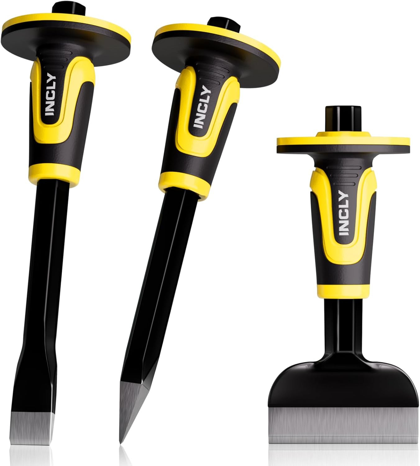 3PCS Masonry Chisel Set with Hand Guard, Stone and Rock Chisel, Heavy Duty Concr