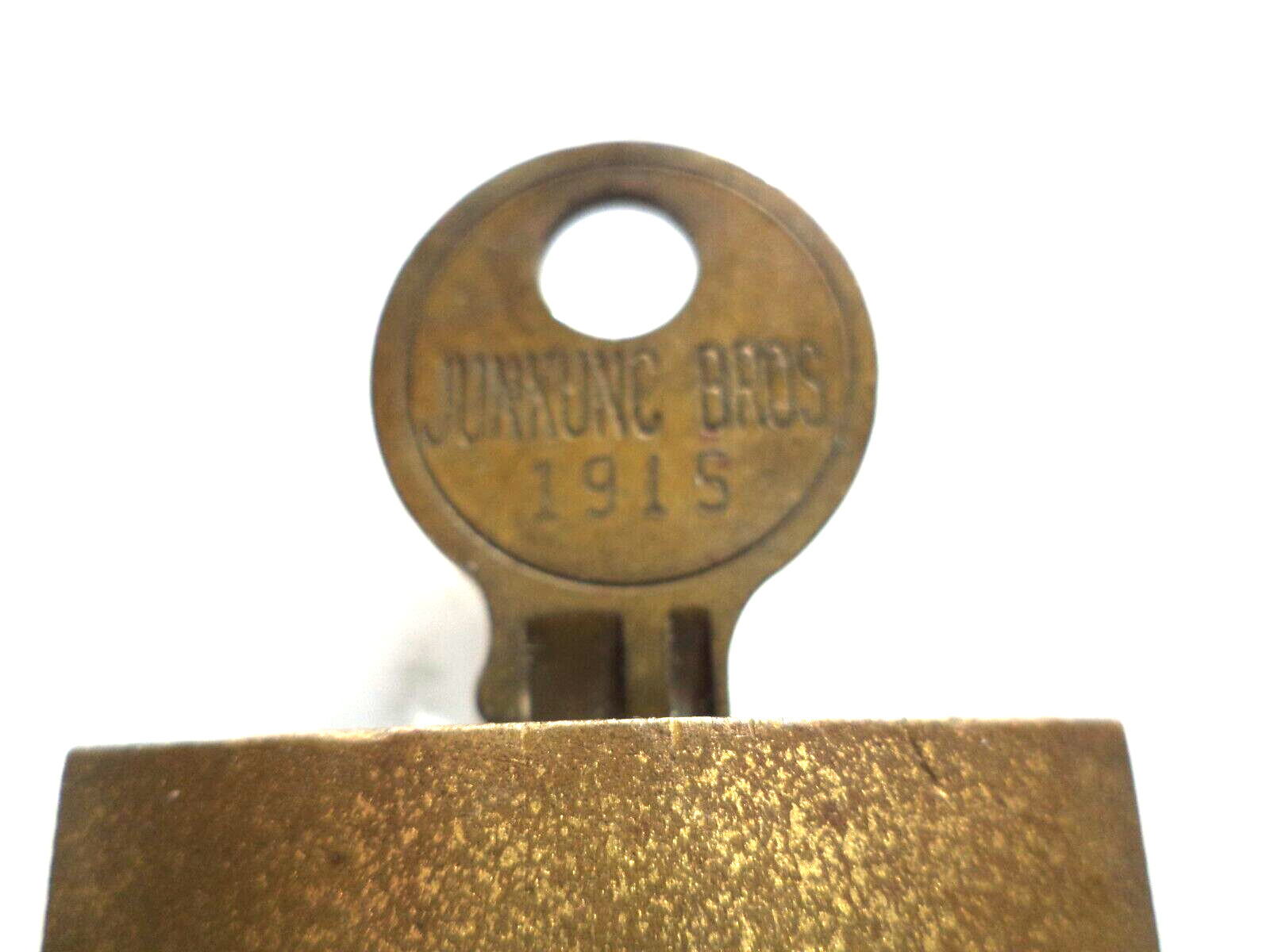 Vtg. American Junkunc Bros US Brass Padlock ,Original Key dated 1913 & Chain