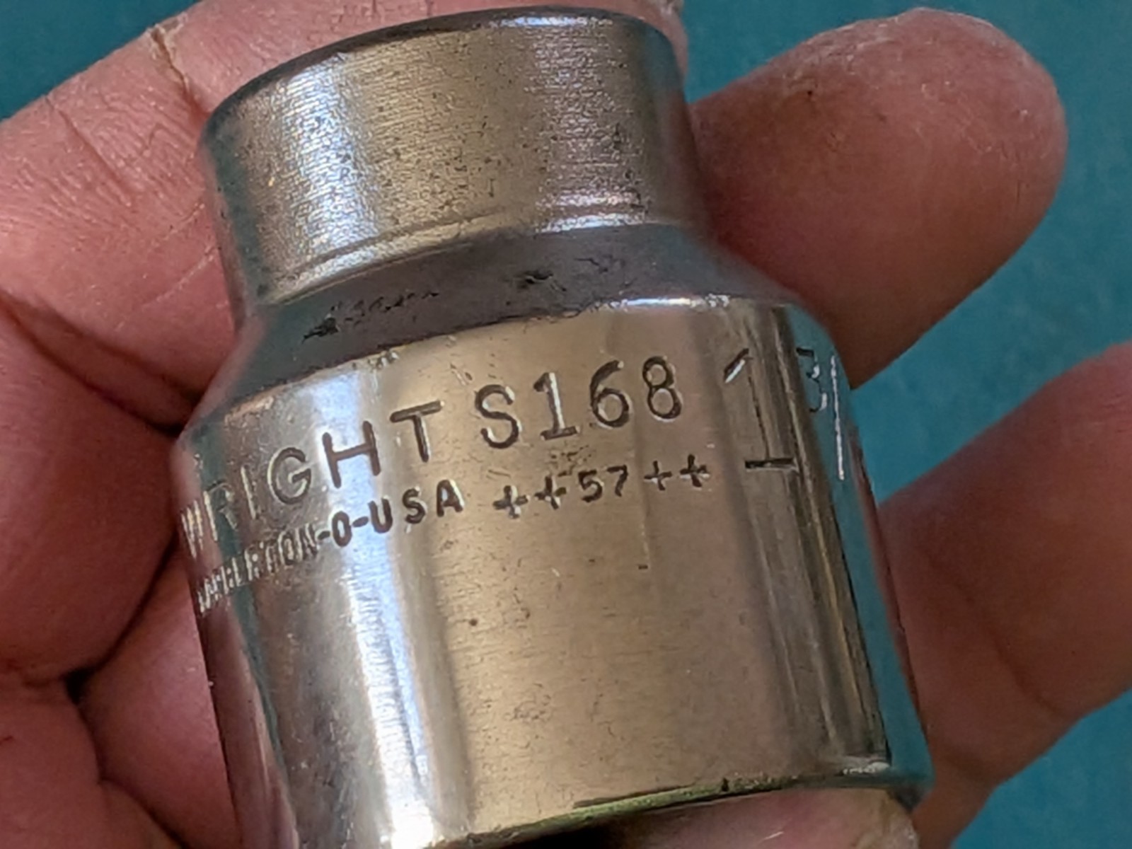 Vintage Wright Tool S 168 Socket 1-3/16″ x 12 Pt x 1/2″ Dr 1957 Date Code USA