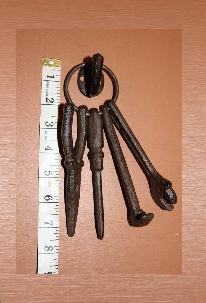 Vintage Tools Hanging Wall Decor, Cast Iron Hammer Pliers Wrench, 2 of H-119