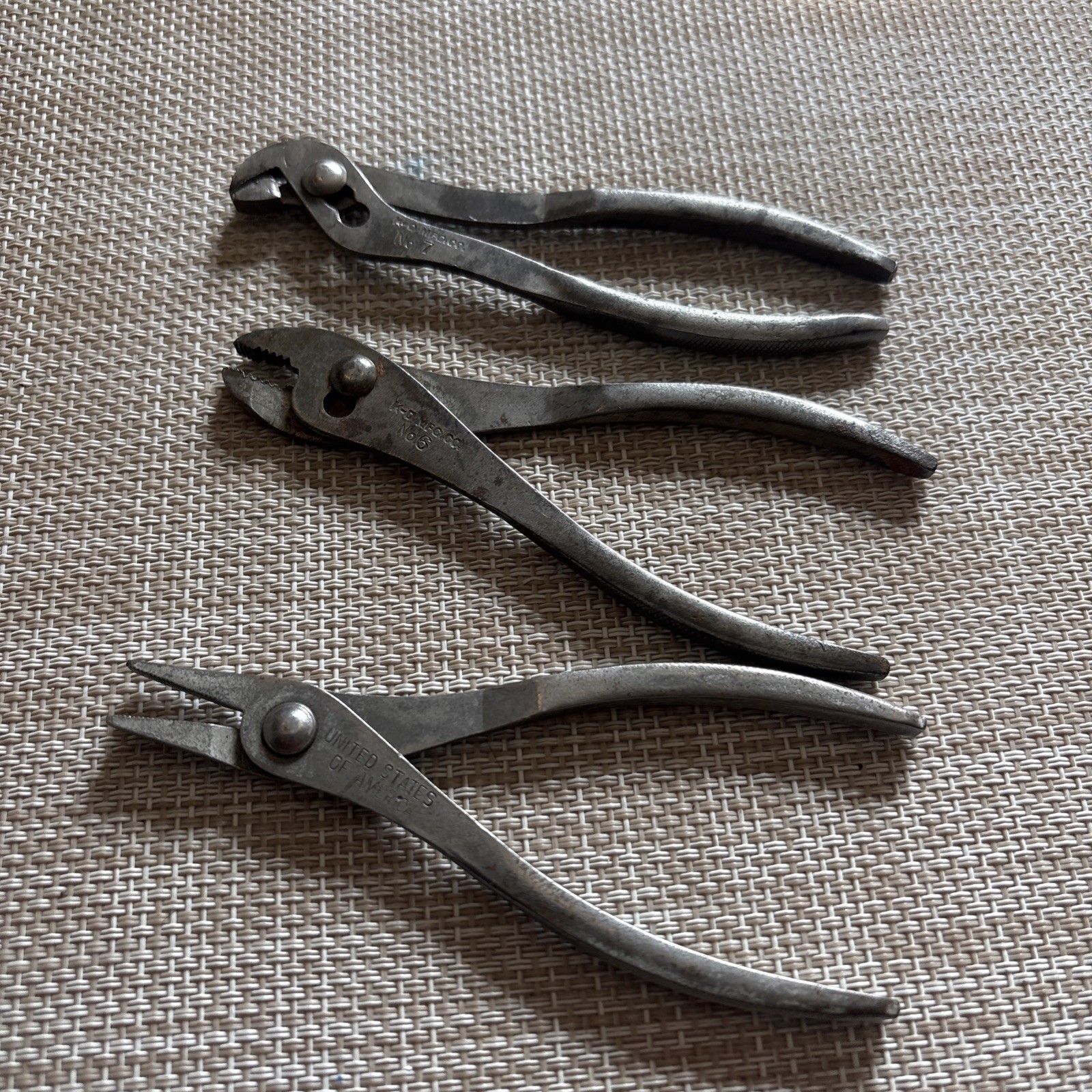 Vintage K-D Mfg Co. No.6, No.7, No.9 Mini Pliers Ignition-slip-joint-duckbill US