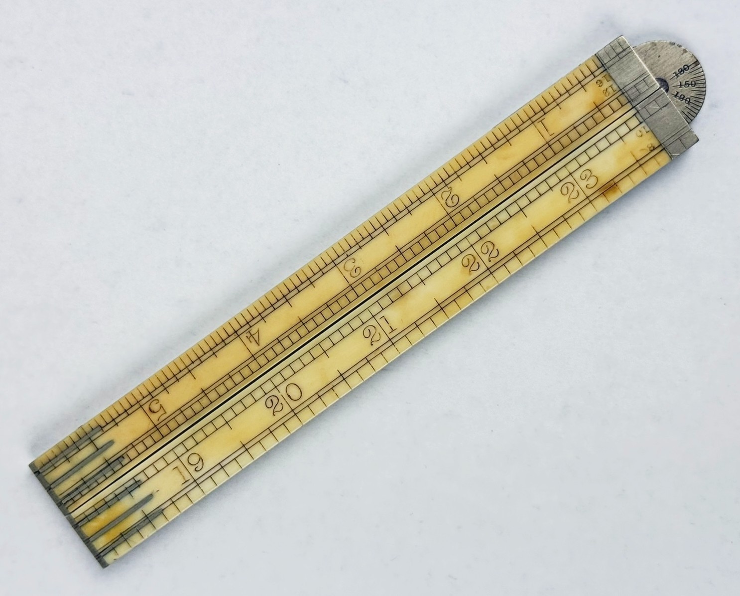 Antique J RABONE & Sons 4 Fold 2ft Architect RULE German Silver Protractor Joint