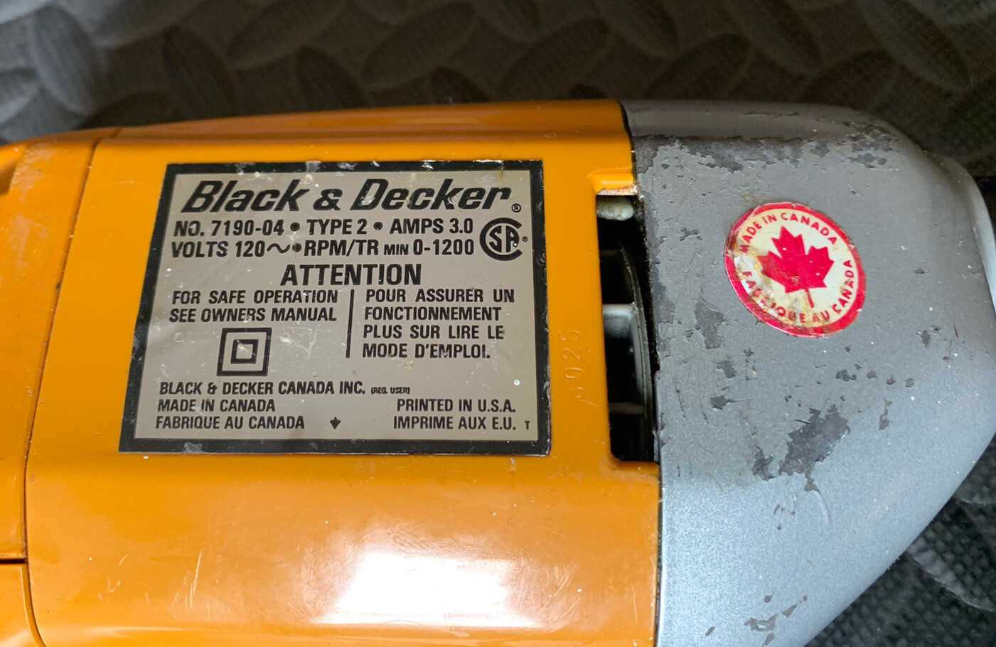 Vintage Black & Decker 3/8″ Drill 120 Volts, Variable Speed, Reversing, 3.0 AMPS