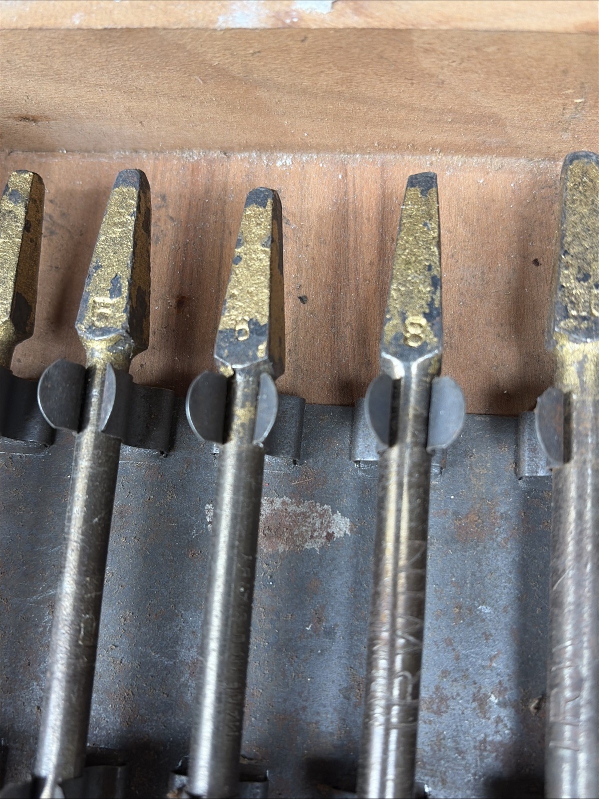 6 Pcs Vintage Irwin Auger Bit Set In Wooden Storage Box # 12, 10, 8, 6, 5, 4