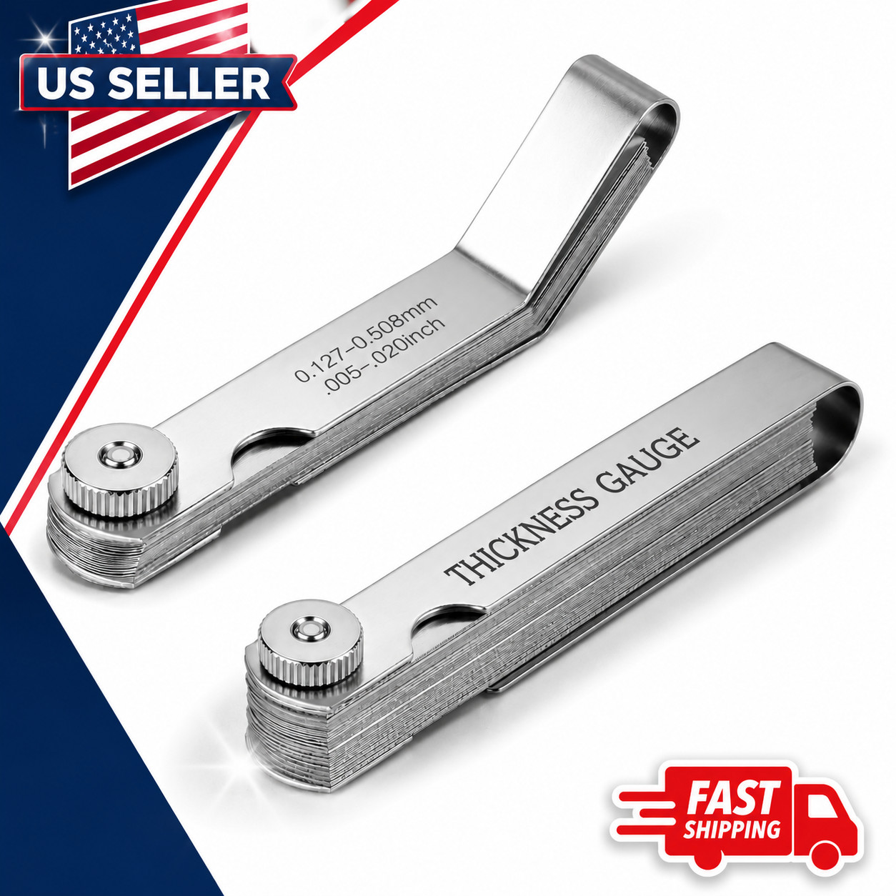 2PCS Stainless Steel Feeler Gauge Set SAE Metric Spark Plug Gap Valve Tool THICK
