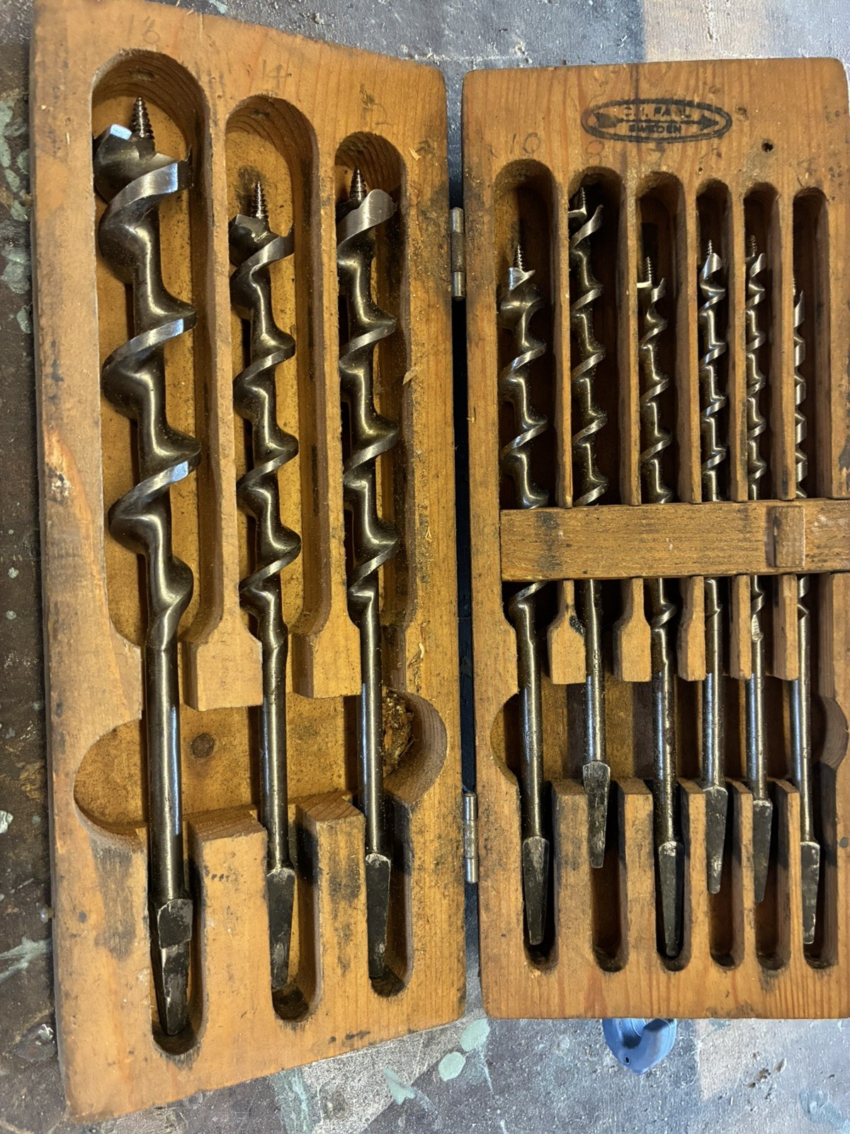 C I Fall Sweden wood Auger drill bit set zig zag No 31B boxed wood box