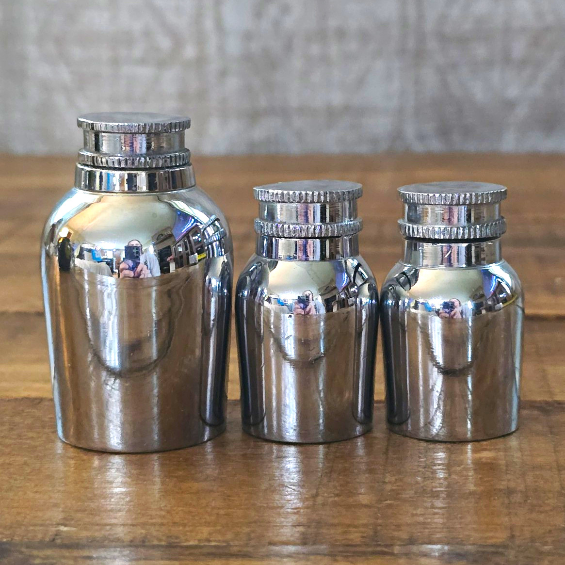 Vintage Metal Precision Oil Bottles Set of 3 Screw Cap Dauber Applicator Oilers