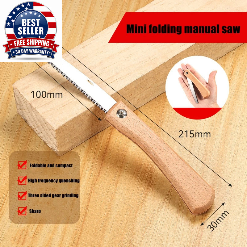 Folding Mini Hand Saw Non-Slip Wooden Handle Pull Foldable Saw Flush Cut Trim Sa