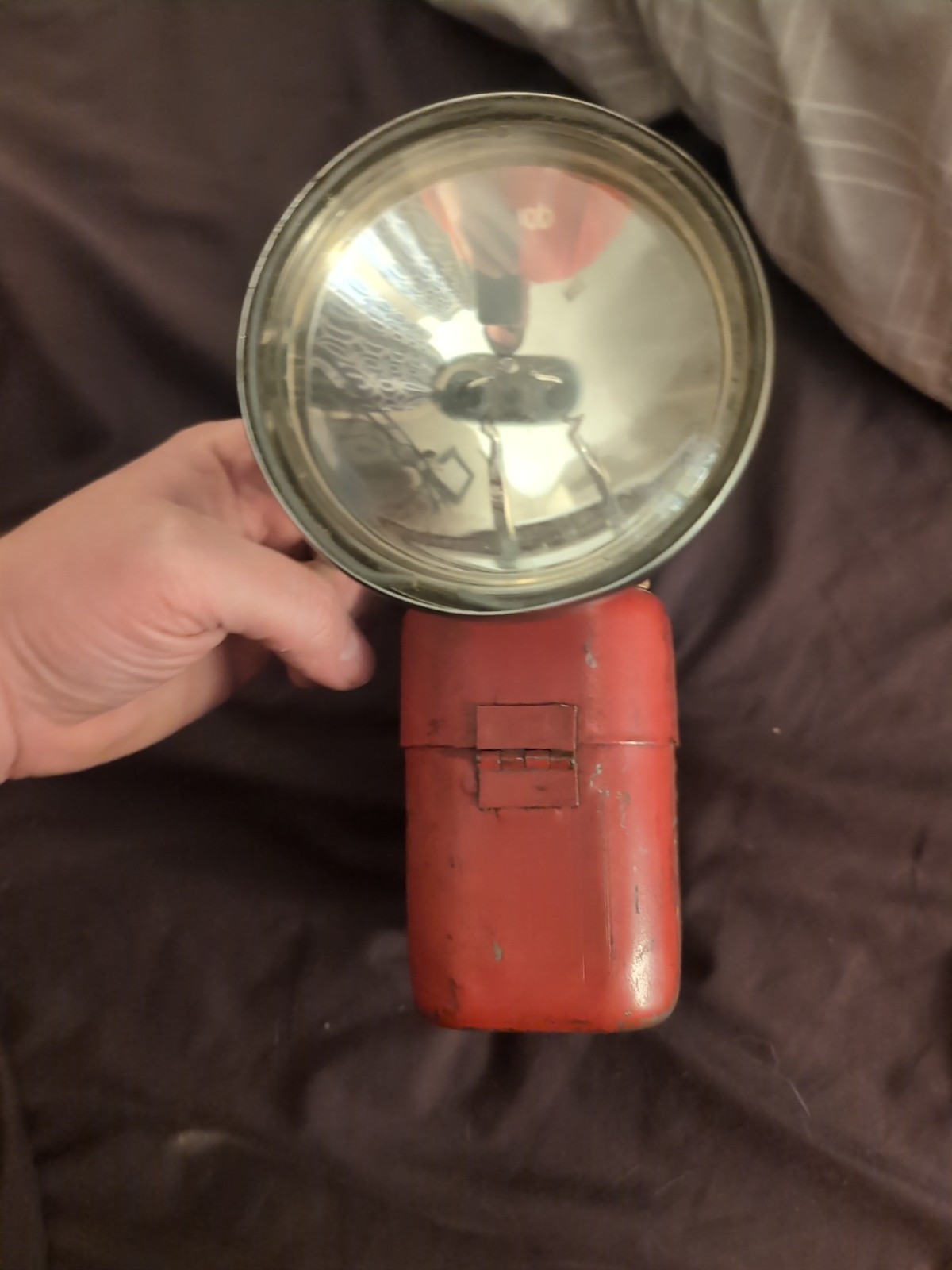 Vintage Teledyne Big Beam Model #266 Hand Lantern Red Steel Chrome Flashlight 6V