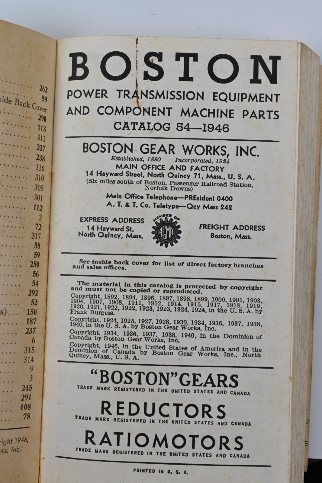 Vintage 1946 Boston Gear Works No 54 Industrial Machine Parts Catalog