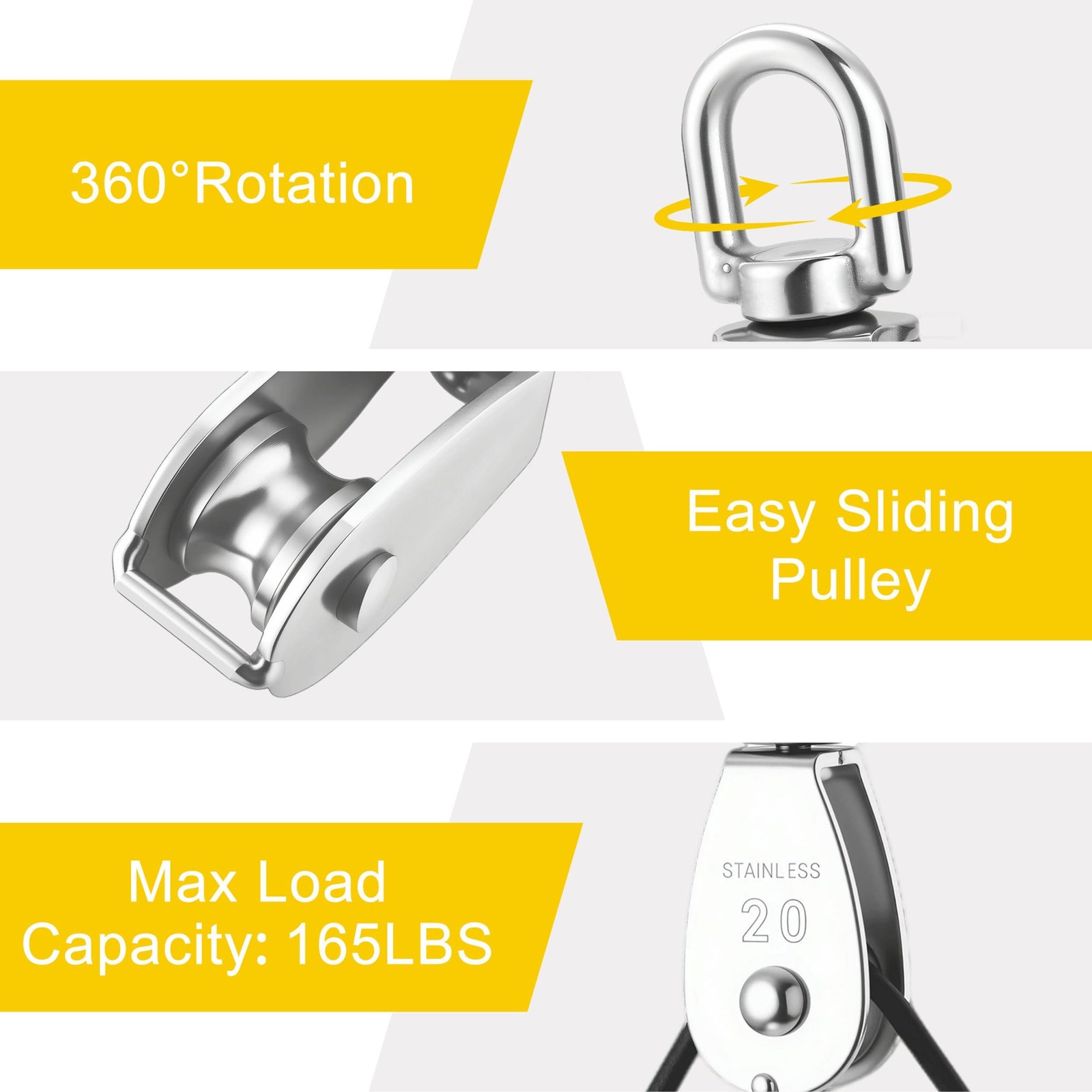 2 Sets M20 Cable Pulley System for Heavy Duty Lifting with 66FT Nylon Rope | …