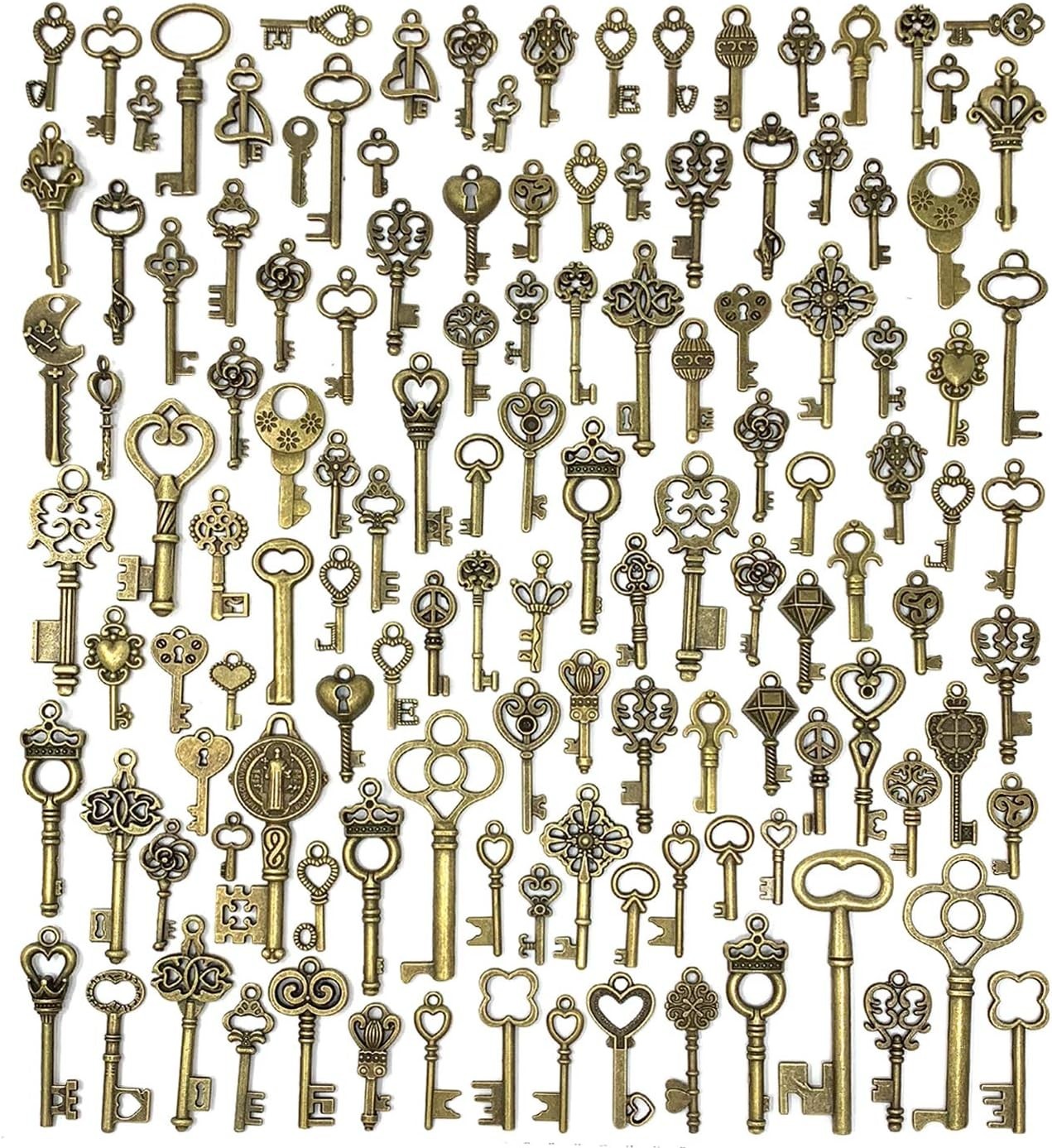 Charming 125 PCS Antique Bronze Skeleton Key Jewelry Charms for All Occasions