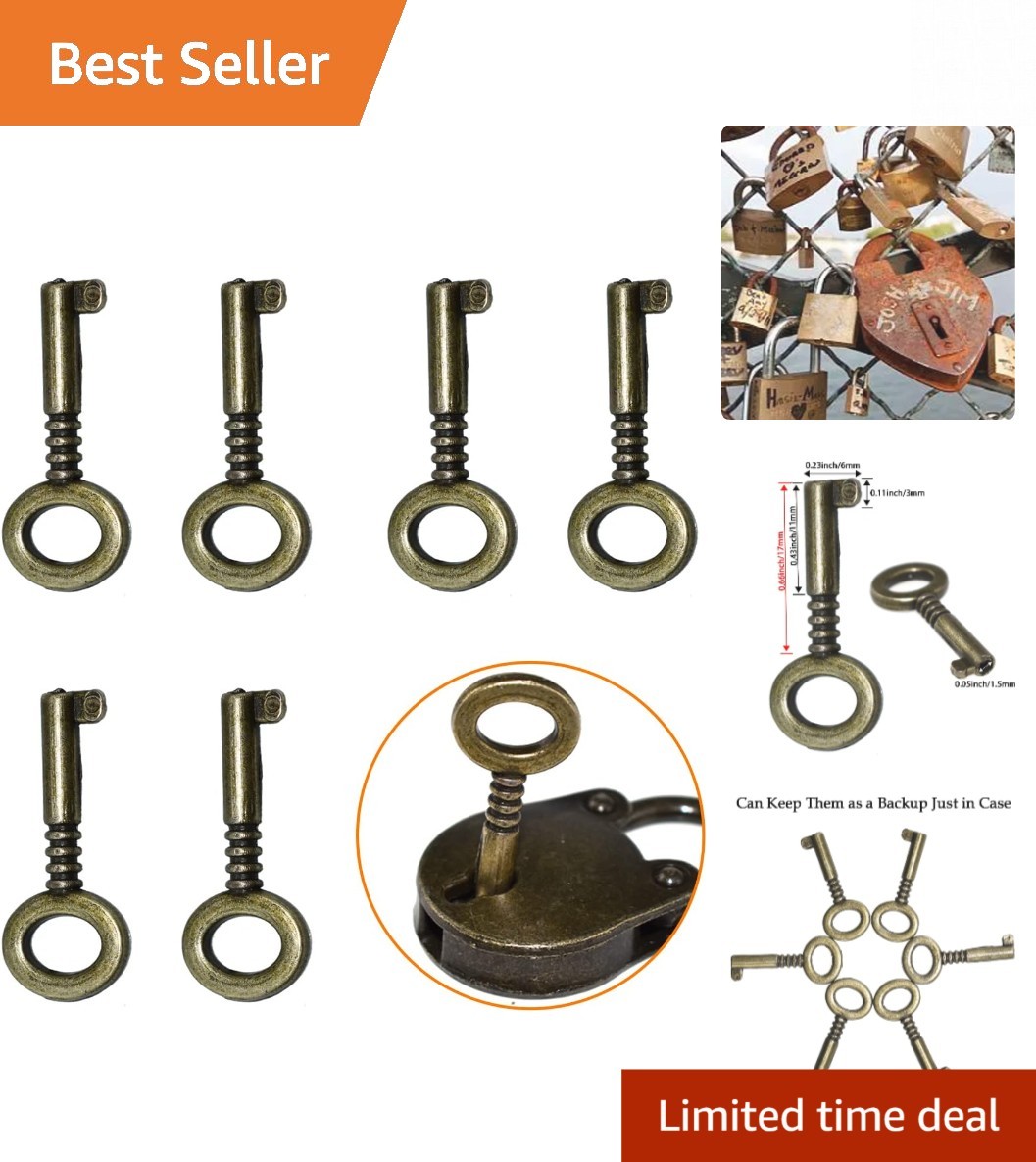 6 Mini Antique Bronze Keys for Retro Vintage Padlocks – Perfect for Decor