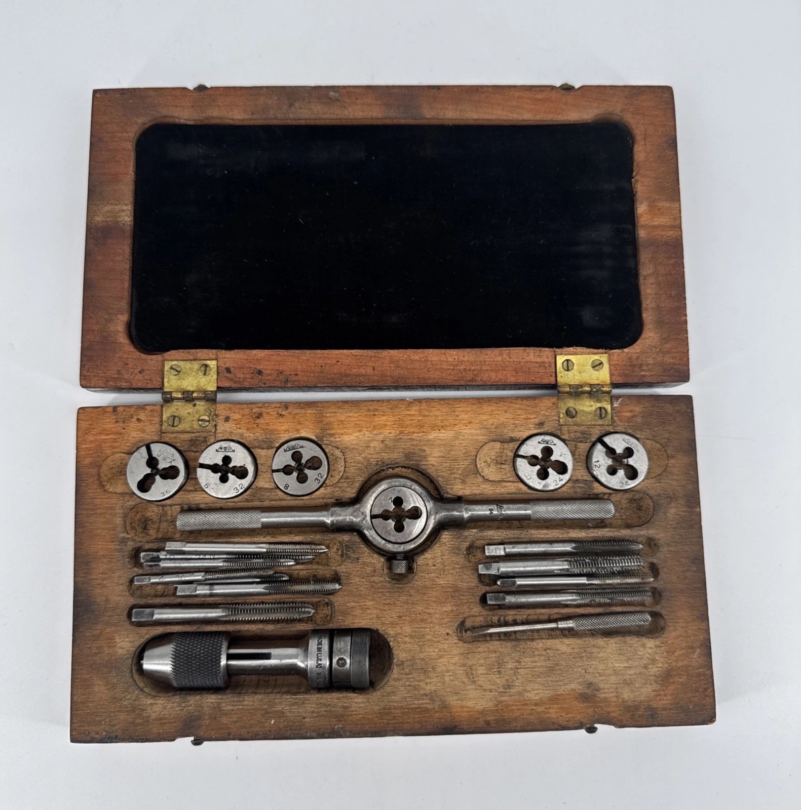 Vintage Greenfield Tap & Die Little Giant Screw Plate Tap & Die Set w/ Wood Case