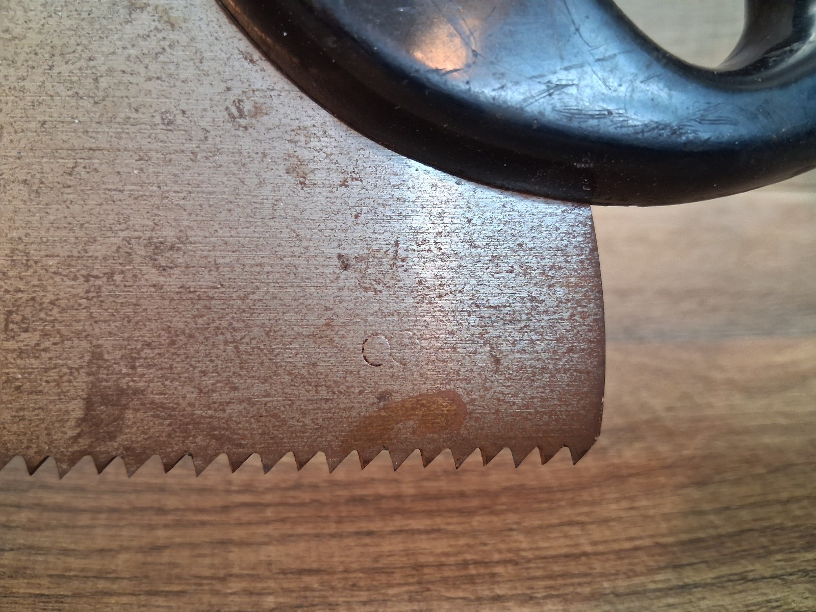 Disston D-111 Circa 1960 Black Nylon Handle Etched Saw 26″