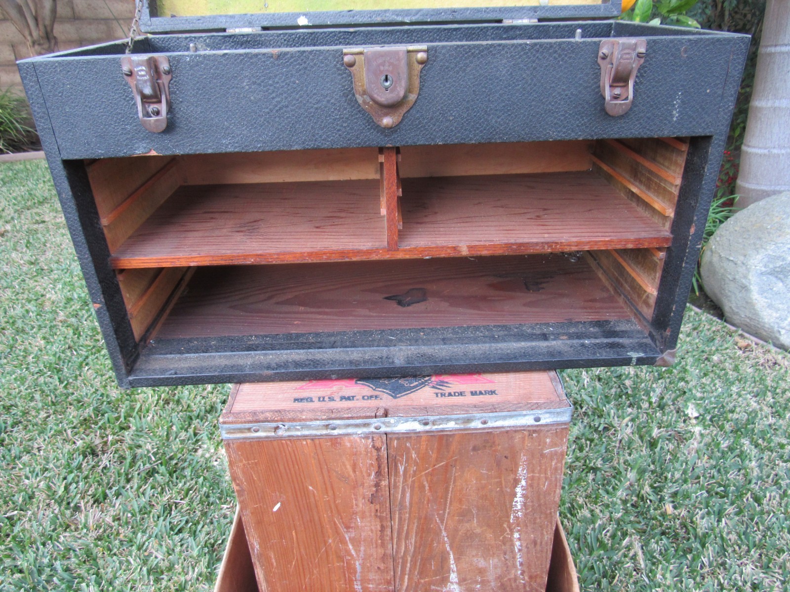 Vintage H Gerstner & Sons 7 Drawer Wood Leatherette Machinist Chest Tool Box