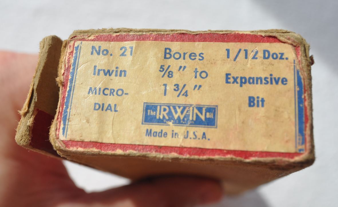 1920s USA Ohio Irwin Auger Bit Company ORIGINAL BOX + ONE BIT INSIDE