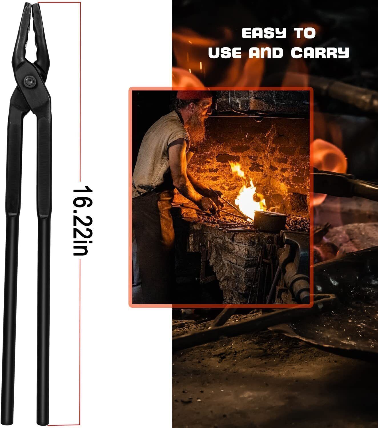 16 inch Beginner Blacksmith Wolf Jaw Tongs Bladesmith Knife Making Forge Tongs