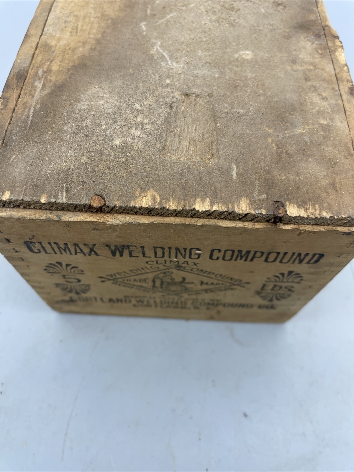Climax Welding Compound Full 5 Lb Wooden Box Antique Cortland NY w/ Instructions
