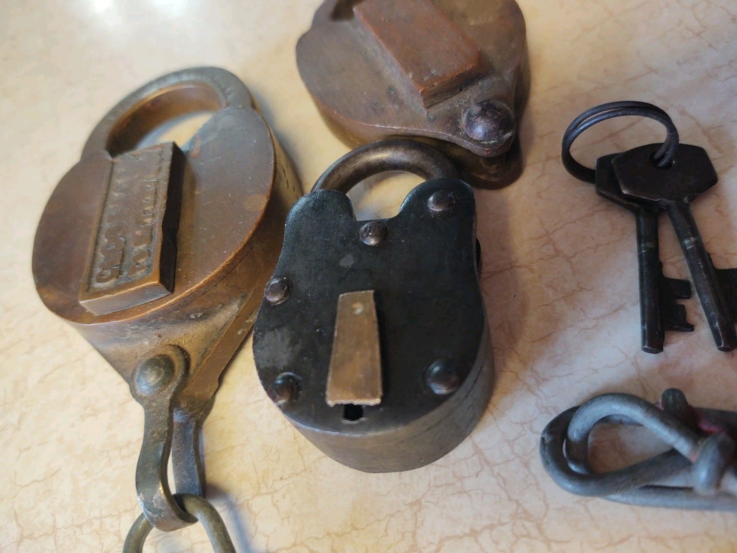 Lot of 2 Vintage Padlocks, Climax and one Unbranded Brass Gated Padlock No Keys