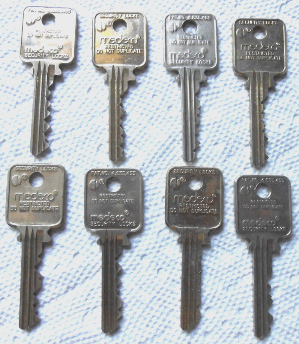 (8) MEDECO High Security keys. Locksmith, Art, Collectors…