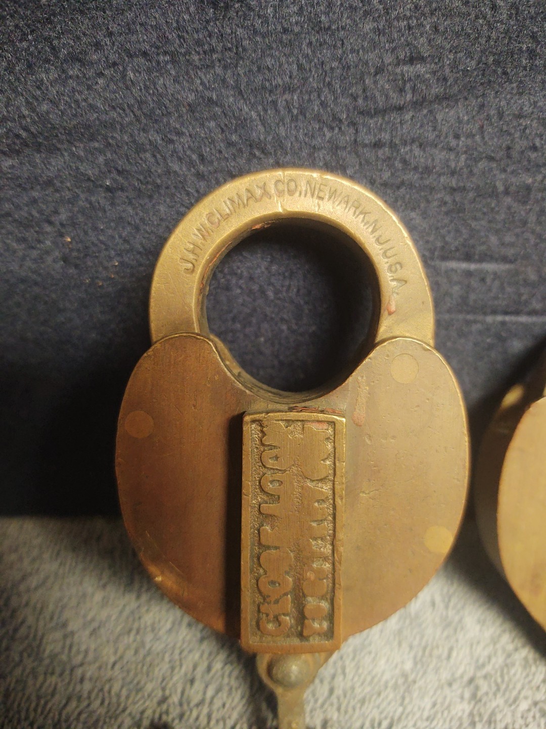 Lot of 2 Vintage Padlocks, Climax and one Unbranded Brass Gated Padlock No Keys