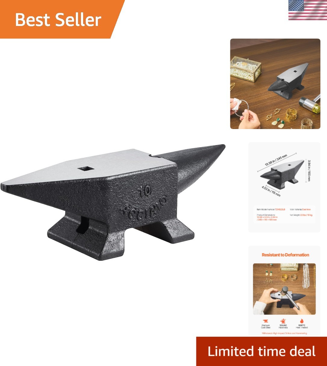 Precision Blacksmith Anvil, 22 lbs Cast Steel with Polished Finish & Stable Base