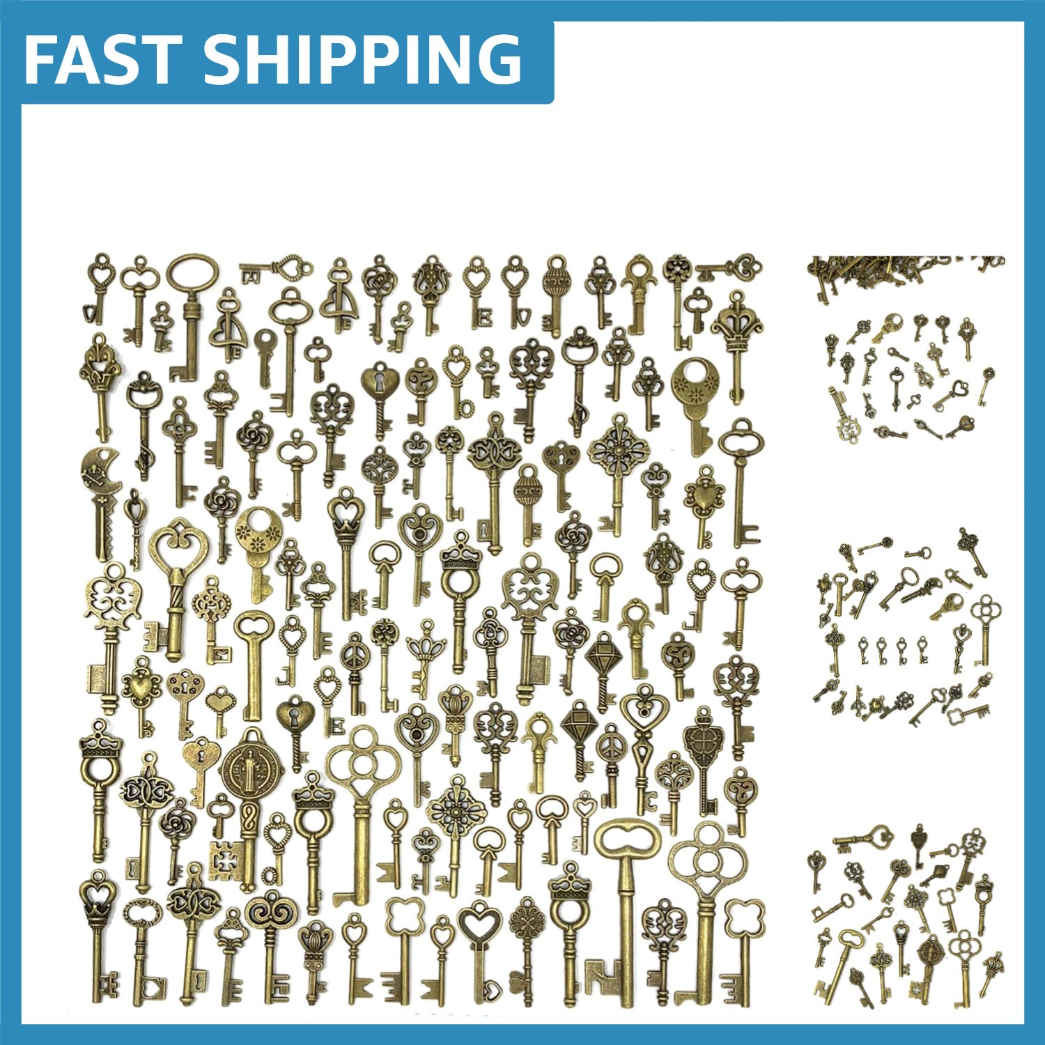 Elegant 125 PCS Vintage Key Pendant Charms in Antique Bronze – Perfect for DIY