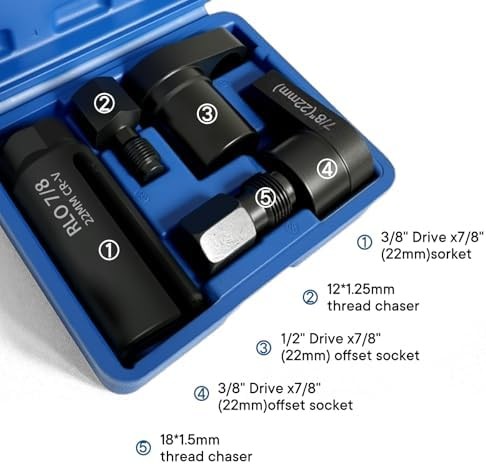 5PCS Oxygen Sensor Wrench & Thread Repair Kit, Offset Low Profile O2 Sensor Sock
