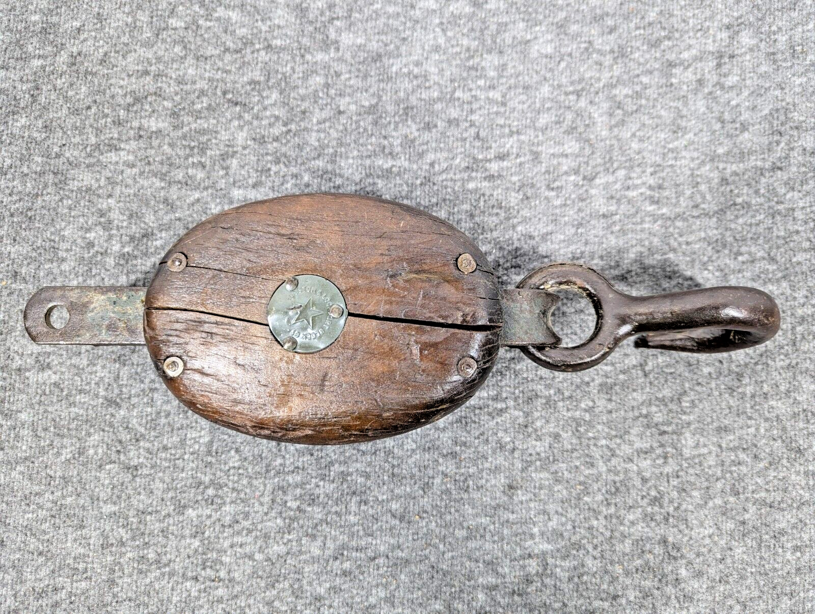 Vintage Small Star Logo Single Block & Tackle Pulley Boston & Lockport Block Co