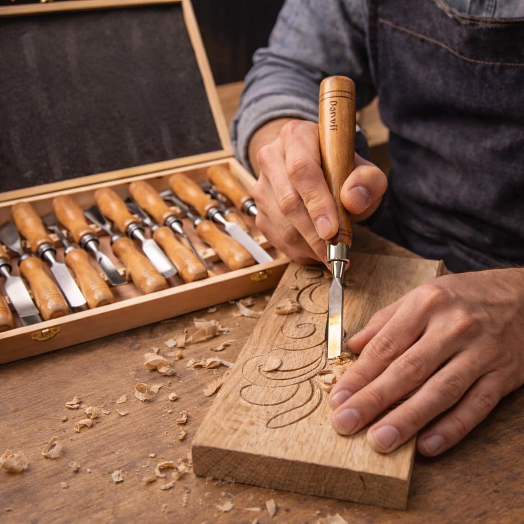 12-Pieces Wood Carving Tools Set – Professional Carving Chisel with Razor Sharp