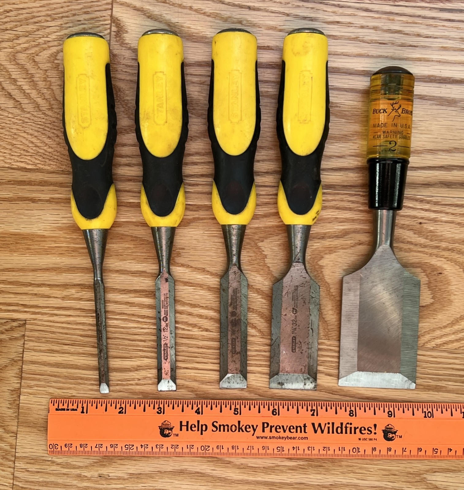 STANLEY BEVELED EDGE WOOD CHISEL SET 1/4″,1/2″, 3/4″,1 1/4″ +2″ BUCK BROTHERS