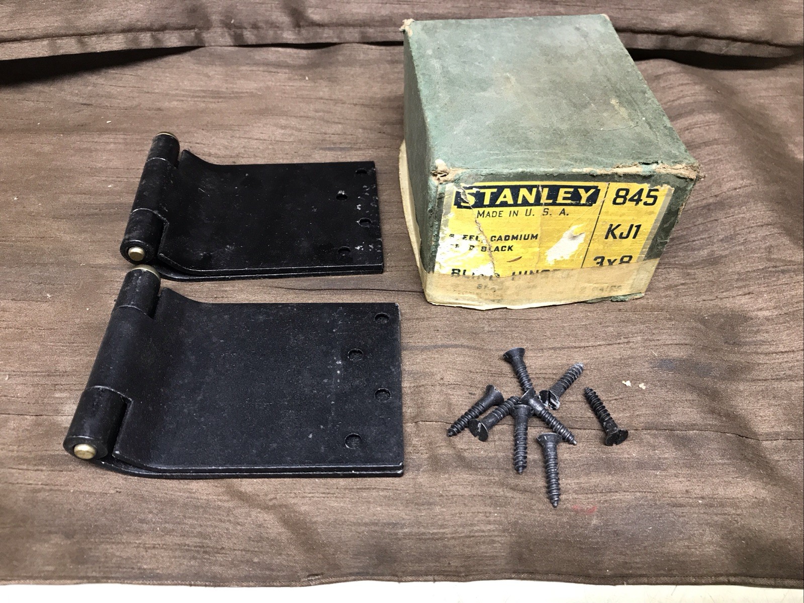 STANLEY 845 KJ1 3X8 BLIND HINGES, BRASS PIN, CADIUM PLATED 2PR,NOS