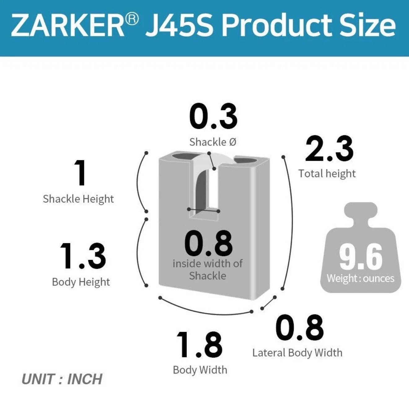 Zarker J45S keyed Padlock, Heavy Duty Stainless Steel Shackle Lock, 3 Keys, W…