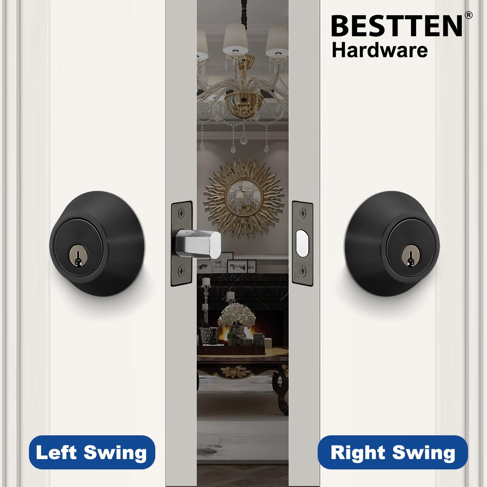 BESTTEN 3 Pack Keyed Alike Deadbolt, Single 3 PK Matte Black