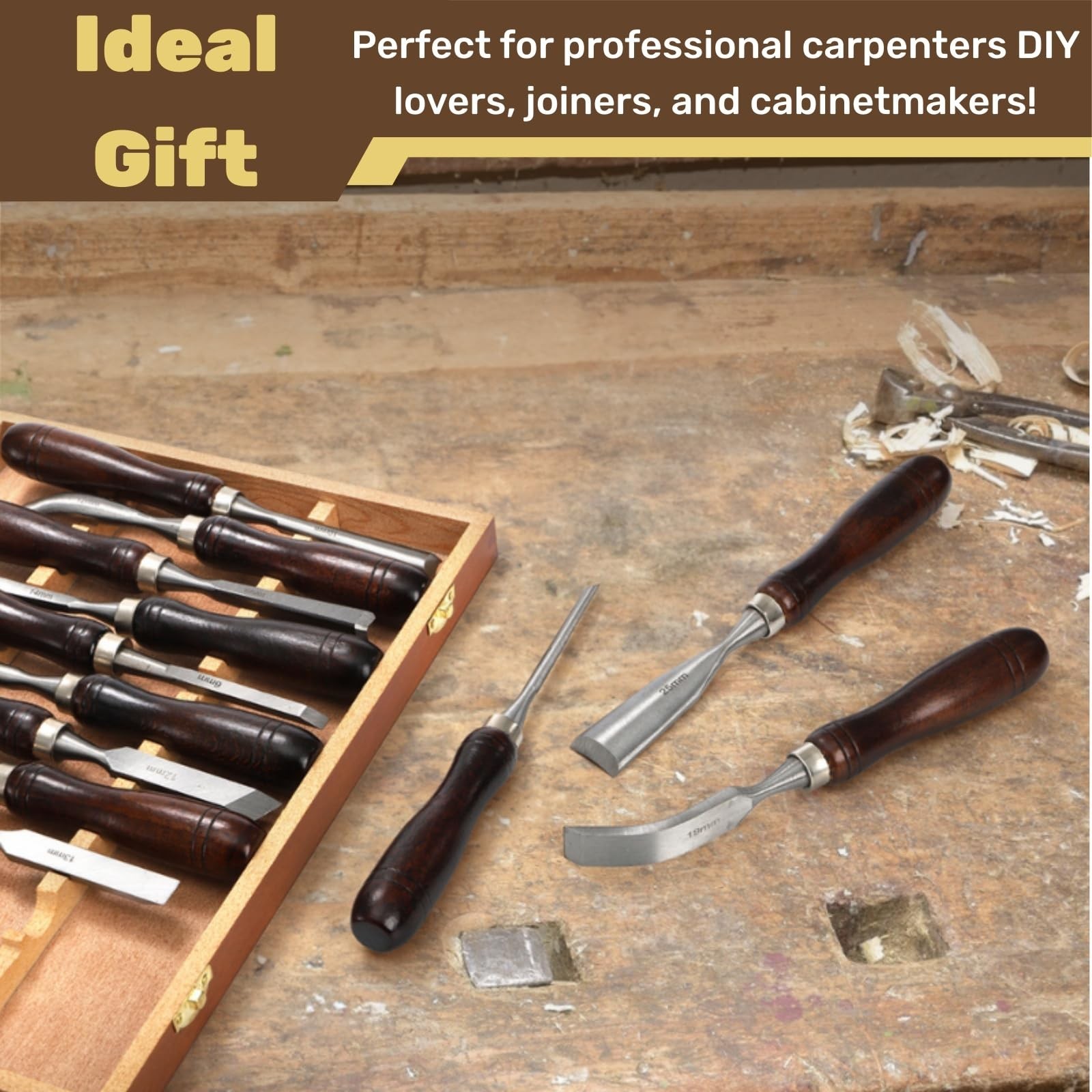 12 Pieces Wood Chisel Set, Woodworking Carving Tools with Wooden Box, CR-V St…