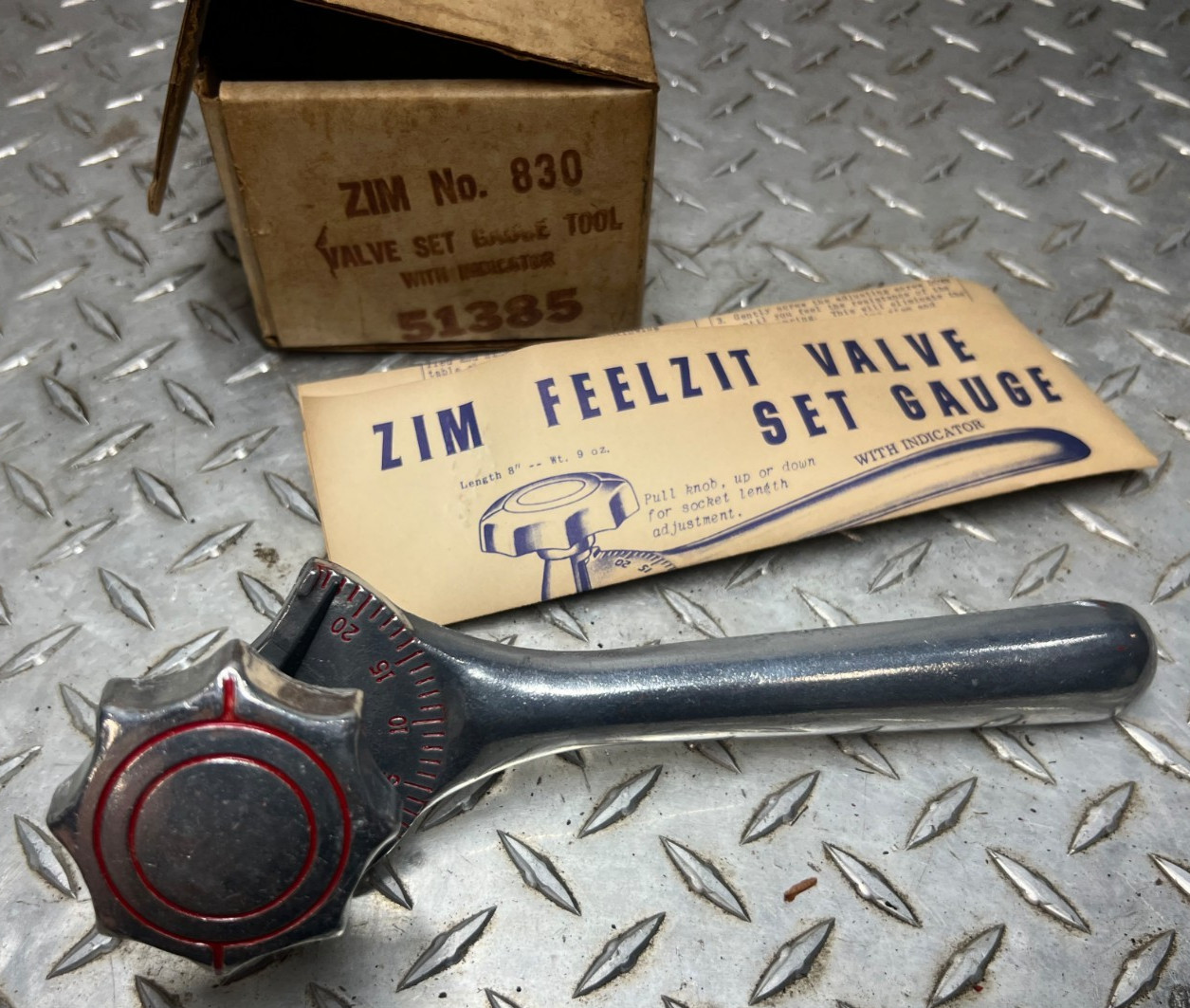 VINTAGE ZIM MFG 830 FEELZIT VALVE SET GAUGE W DIAL 51385 + BOX INSTRUCTIONS B77