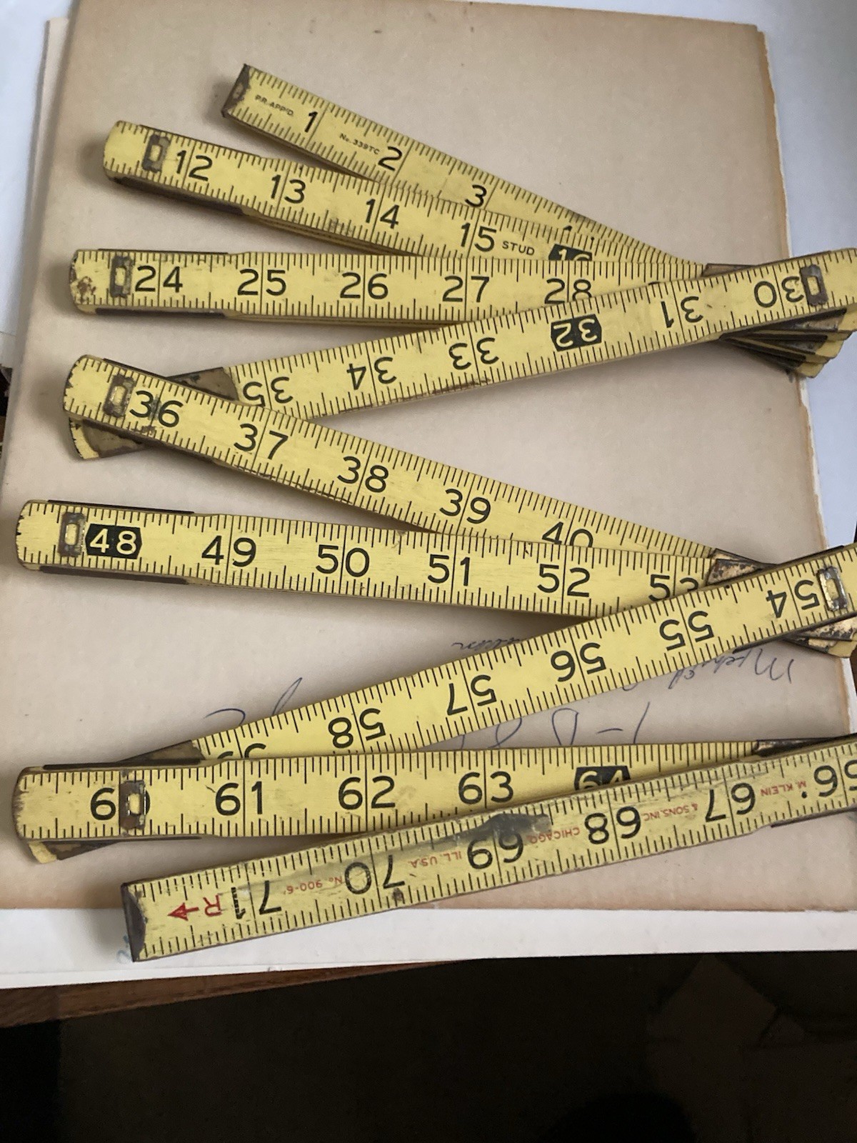 Vtg KLEIN Tools 72″ WOOD BRASS FOLDING RULER No. 900-6