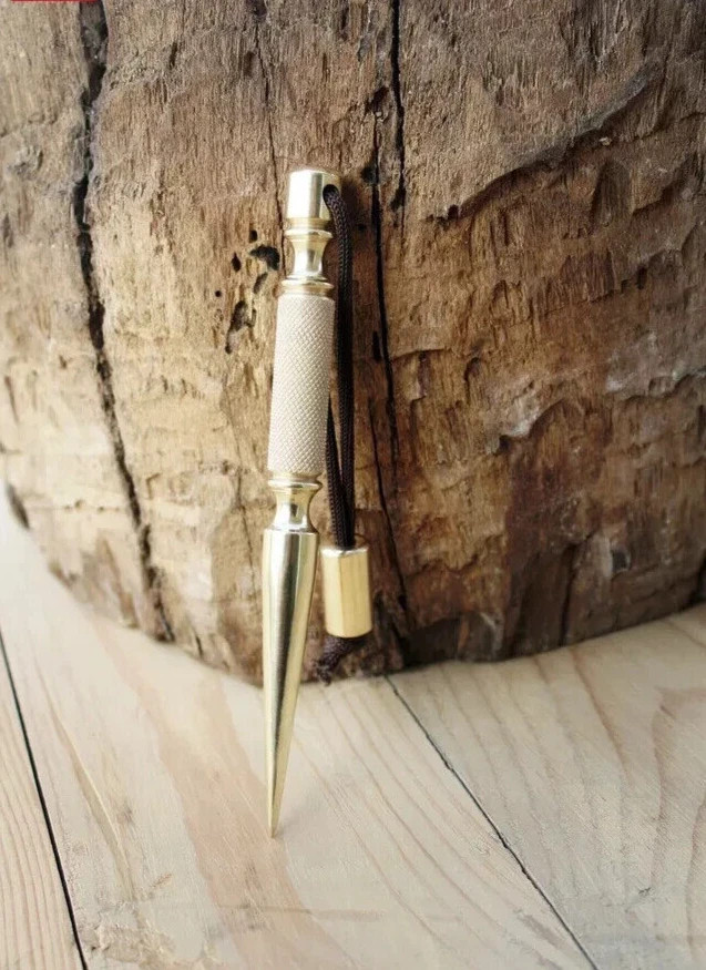 Marlin Spike Knurled Handle, Brass Collectible and Knot Tool for Hiking and Camp